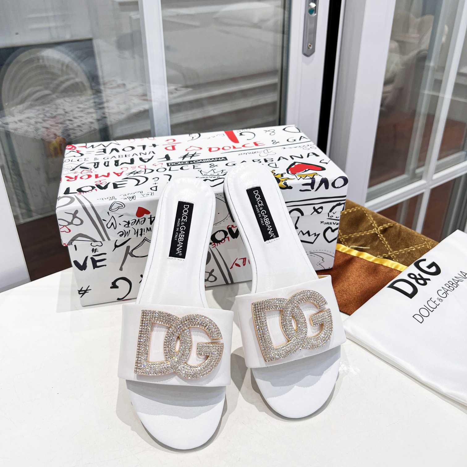 Dolce & Gabbana Calfskin Slides With DG Logo - DopestKickz