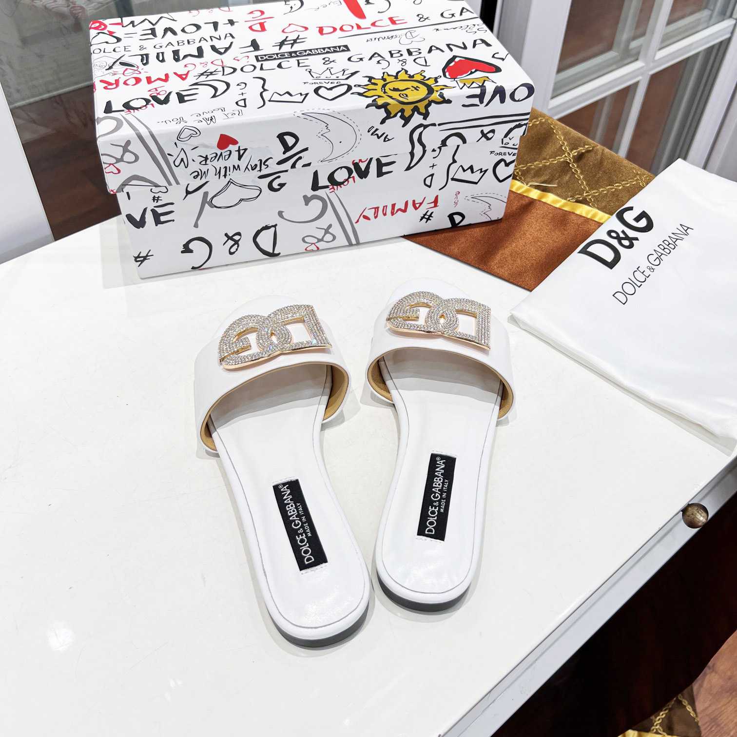 Dolce & Gabbana Calfskin Slides With DG Logo - DopestKickz