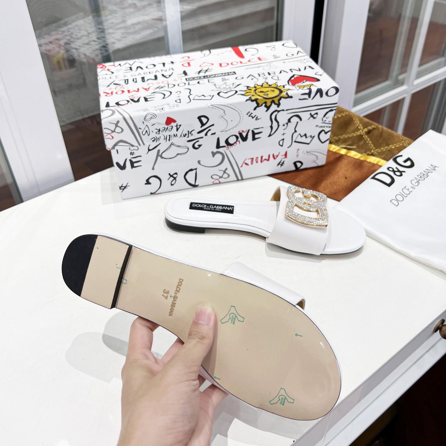 Dolce & Gabbana Calfskin Slides With DG Logo - DopestKickz