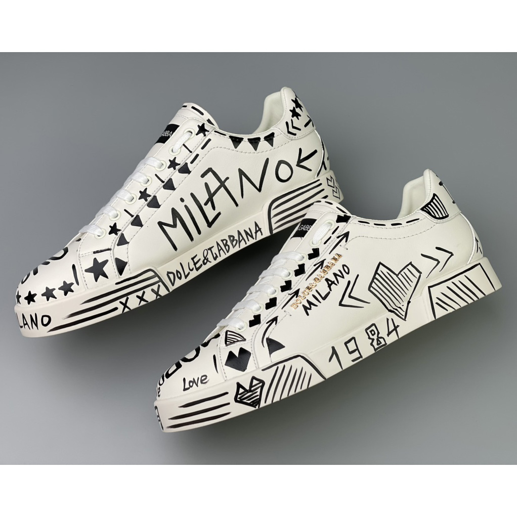 Dolce & Gabbana Hand-painted Calfskin Portofino Sneakers - DopestKickz