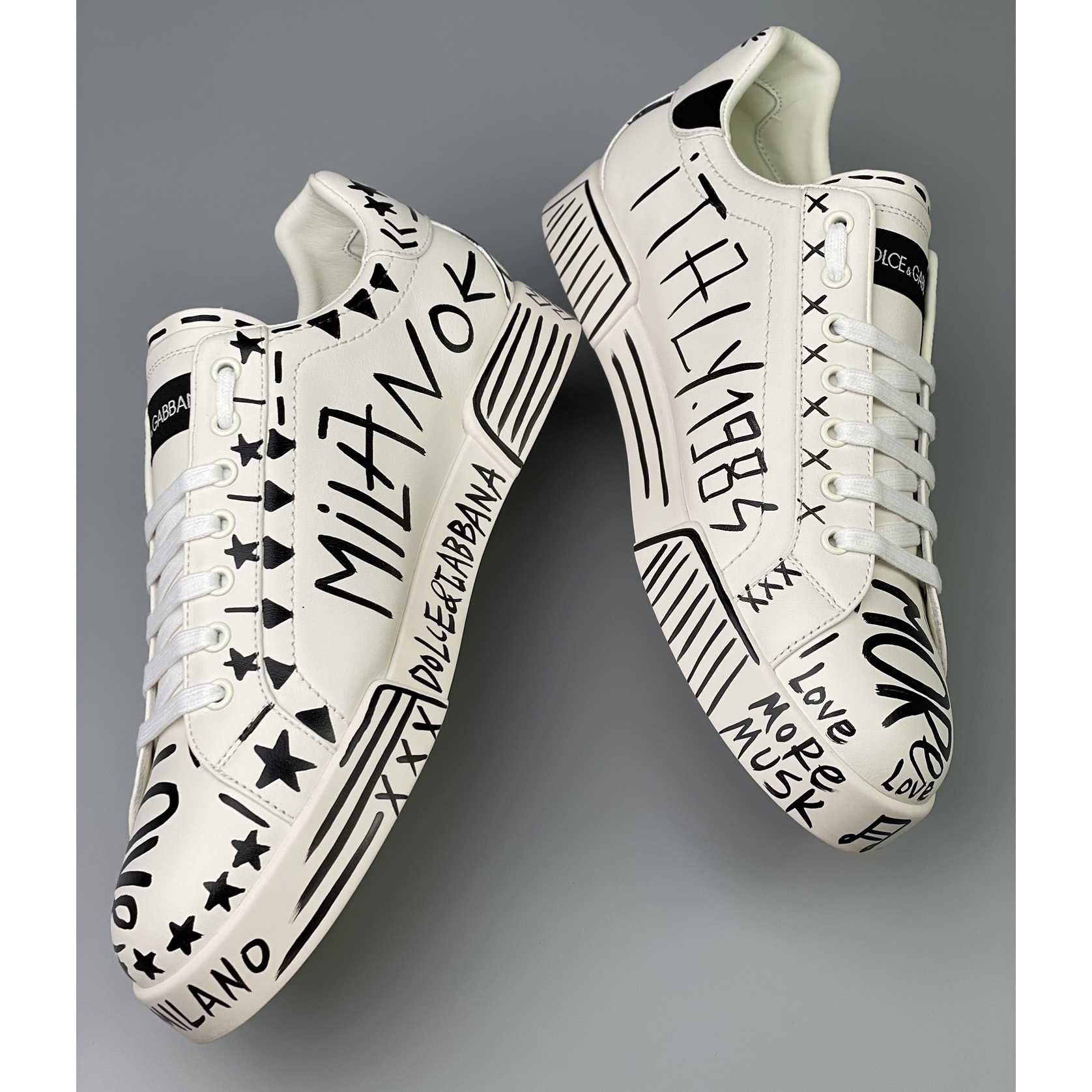 Dolce & Gabbana Hand-painted Calfskin Portofino Sneakers - DopestKickz