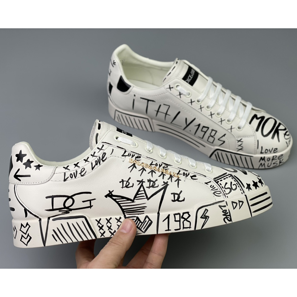 Dolce & Gabbana Hand-painted Calfskin Portofino Sneakers - DopestKickz