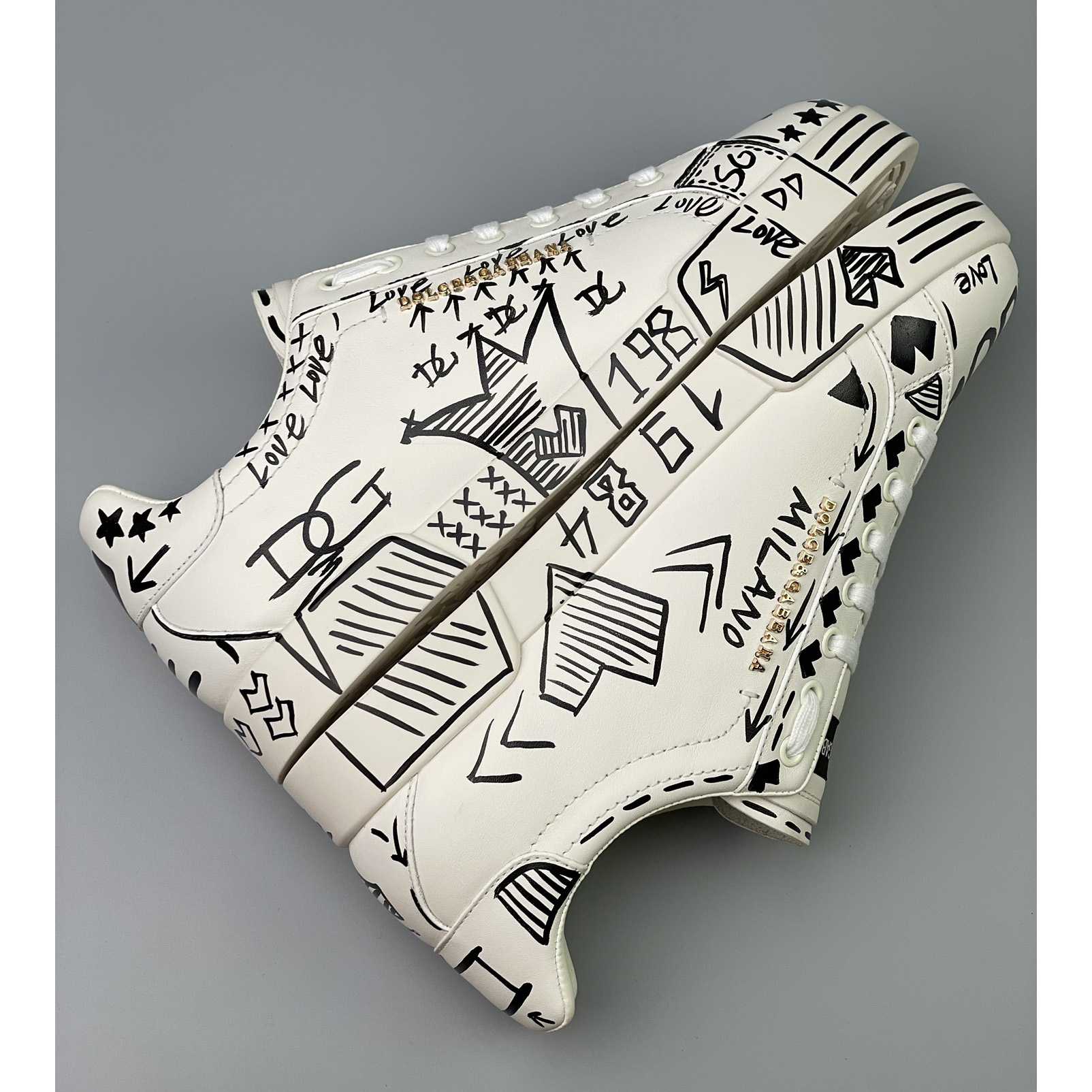 Dolce & Gabbana Hand-painted Calfskin Portofino Sneakers - DopestKickz