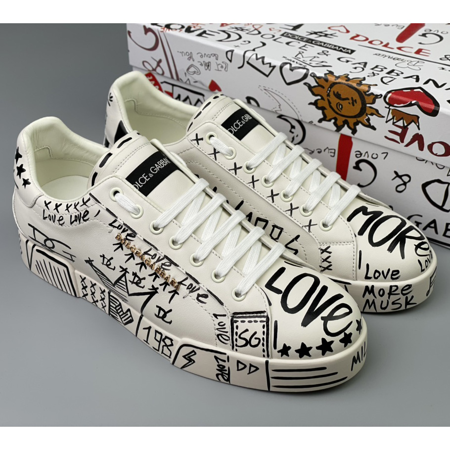 Dolce & Gabbana Hand-painted Calfskin Portofino Sneakers - DopestKickz