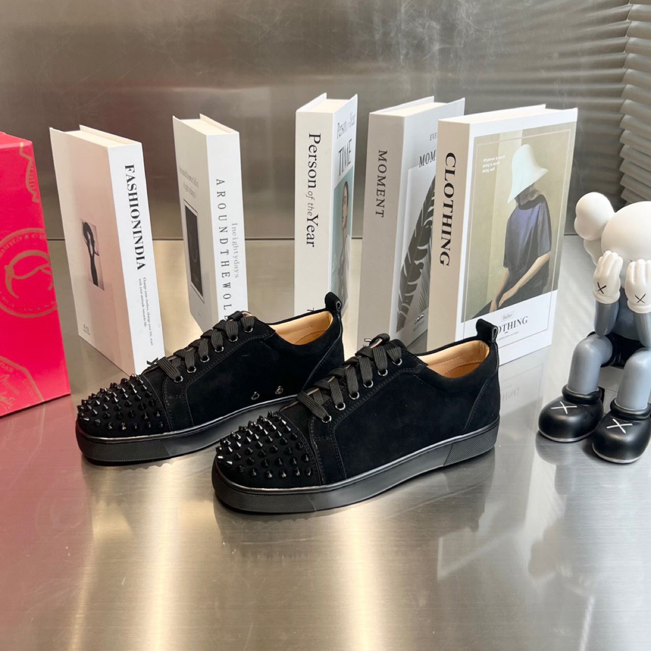 Christian Louboutin Louis Junior Spikes Sneakers - Suede calf And Spikes - Black - DopestKickz