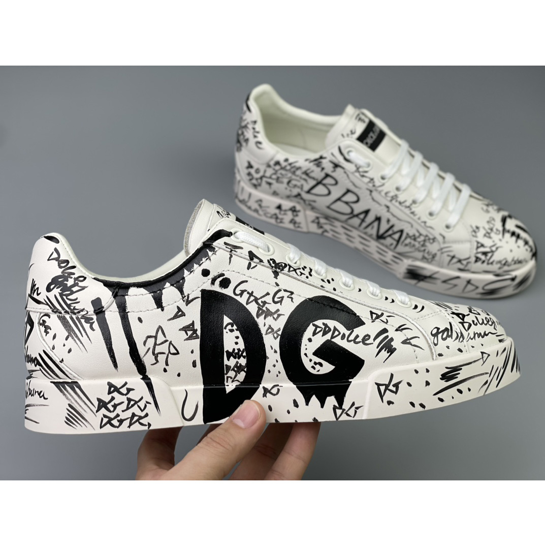 Dolce & Gabbana Calfskin Portofino Sneakers With Logo Print - DopestKickz