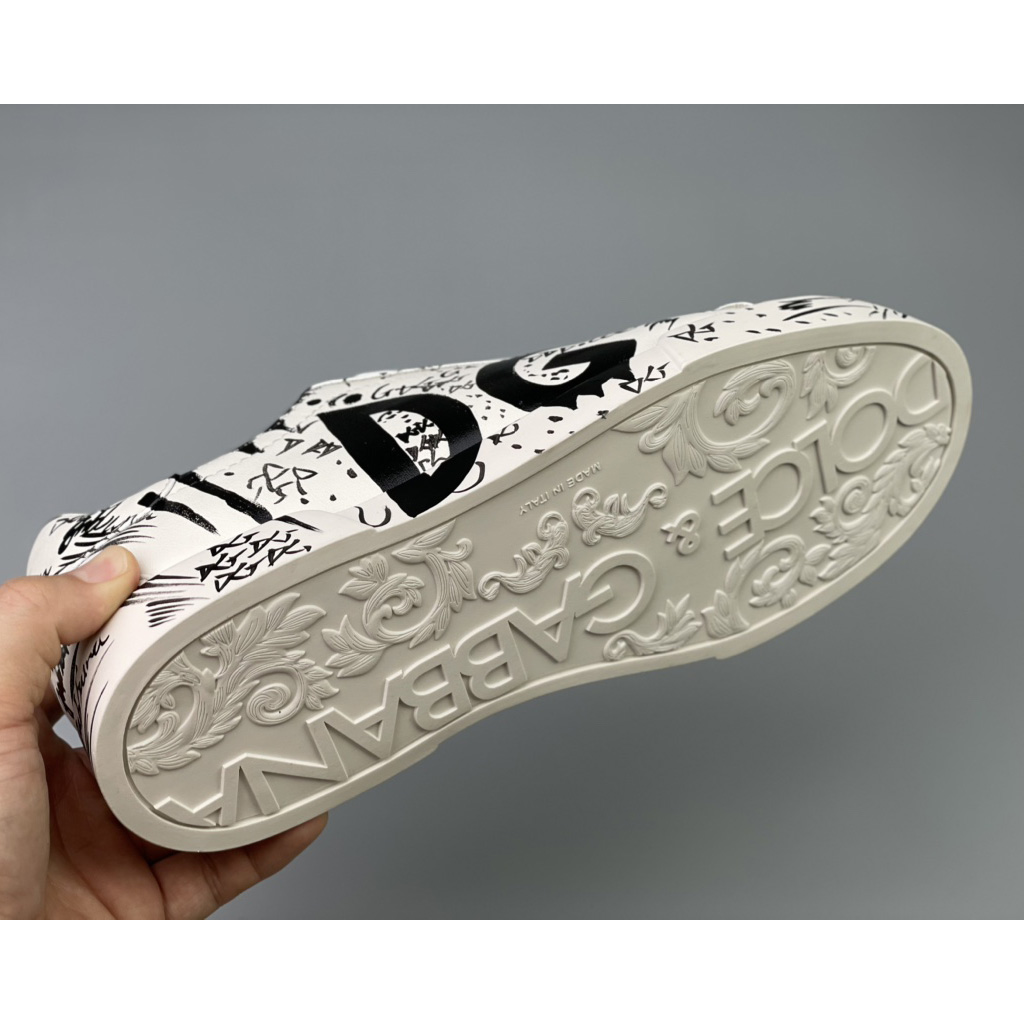 Dolce & Gabbana Calfskin Portofino Sneakers With Logo Print - DopestKickz