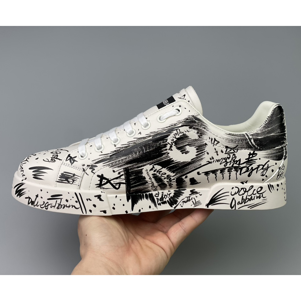 Dolce & Gabbana Calfskin Portofino Sneakers With Logo Print - DopestKickz