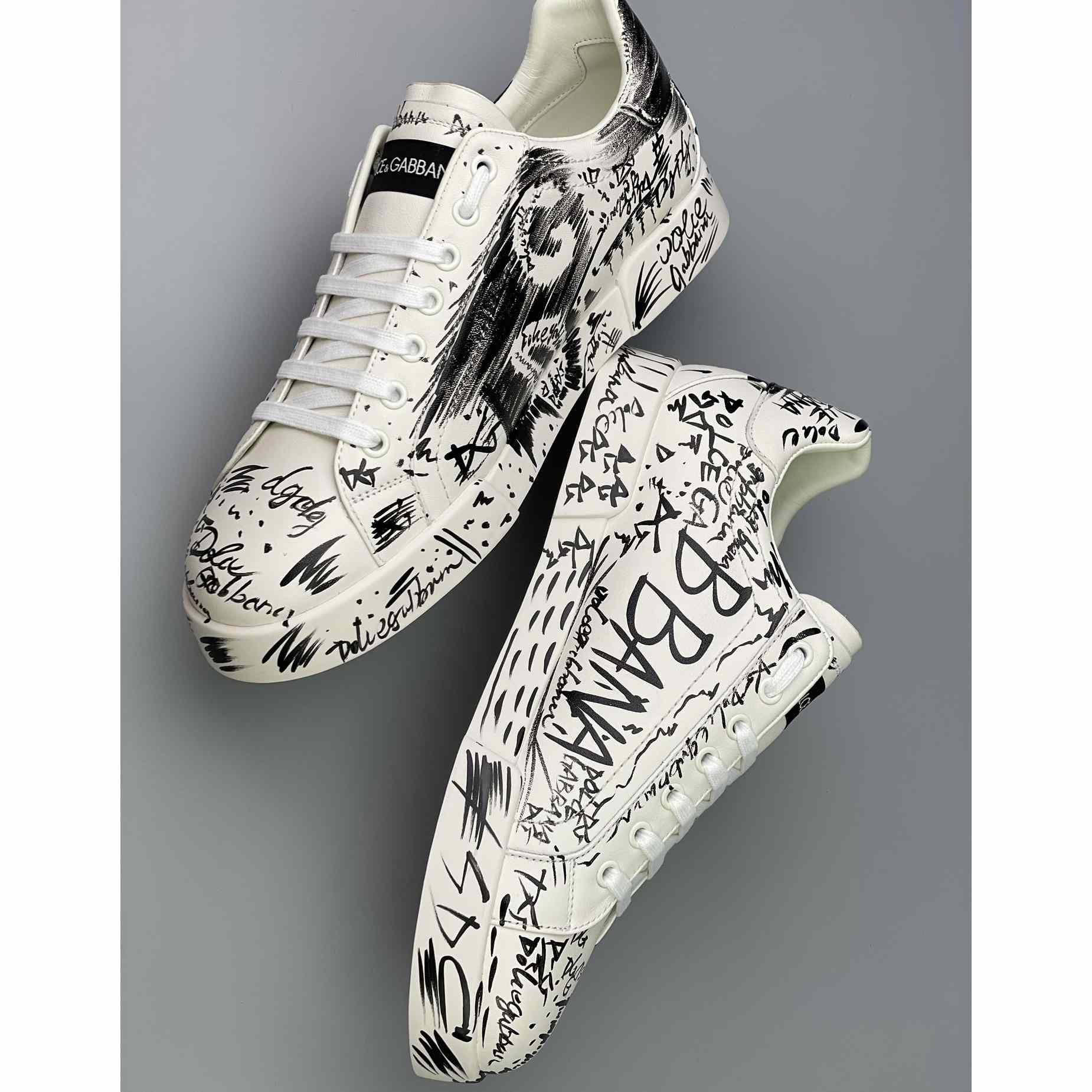 Dolce & Gabbana Calfskin Portofino Sneakers With Logo Print - DopestKickz