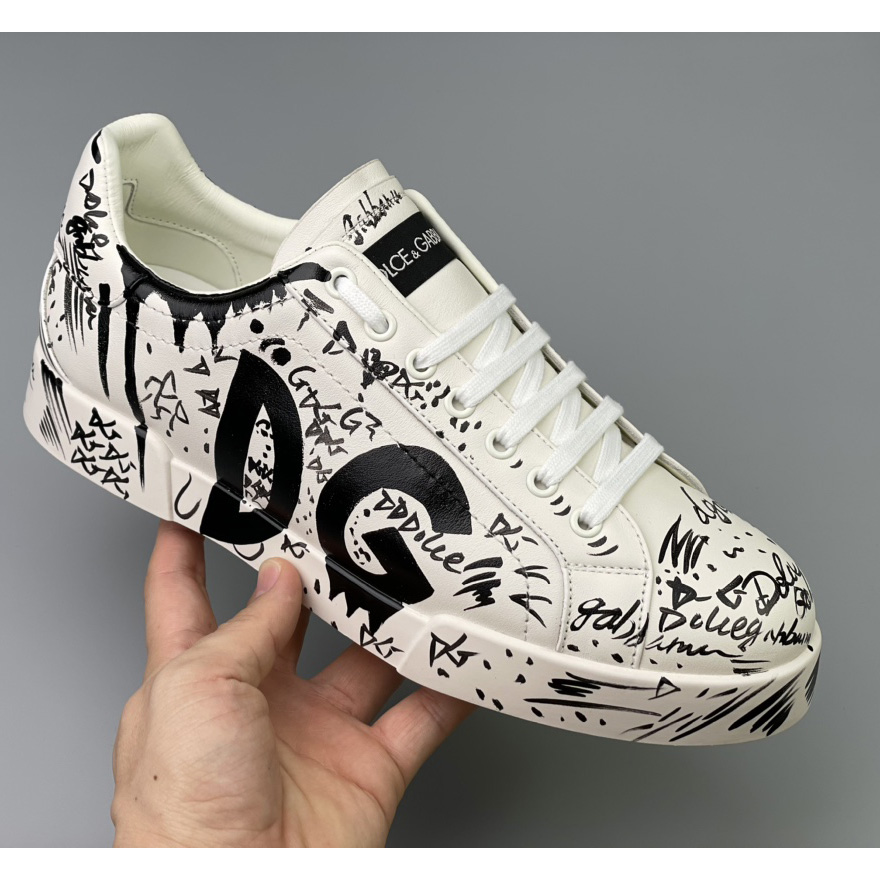 Dolce & Gabbana Calfskin Portofino Sneakers With Logo Print - DopestKickz