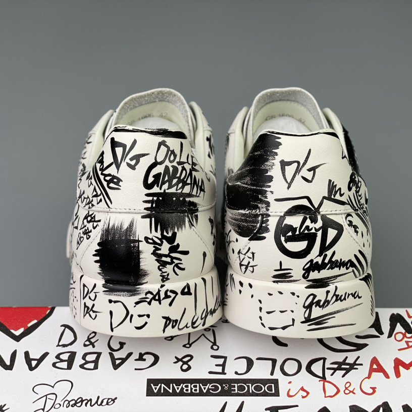 Dolce & Gabbana Calfskin Portofino Sneakers With Logo Print - DopestKickz