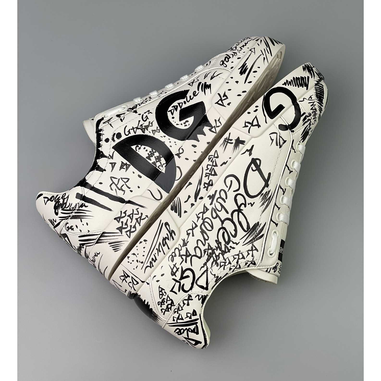 Dolce & Gabbana Calfskin Portofino Sneakers With Logo Print - DopestKickz