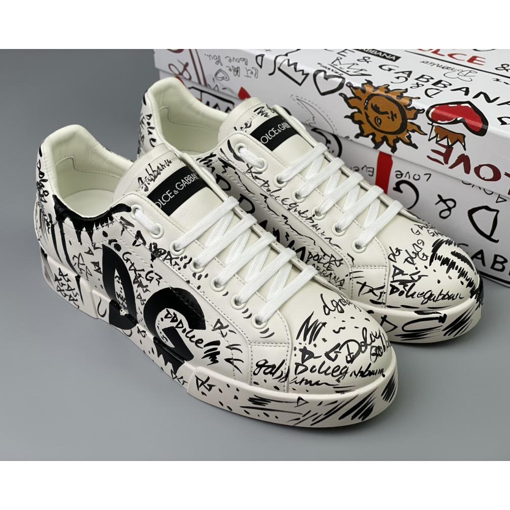 Dolce & Gabbana Calfskin Portofino Sneakers With Logo Print - DopestKickz