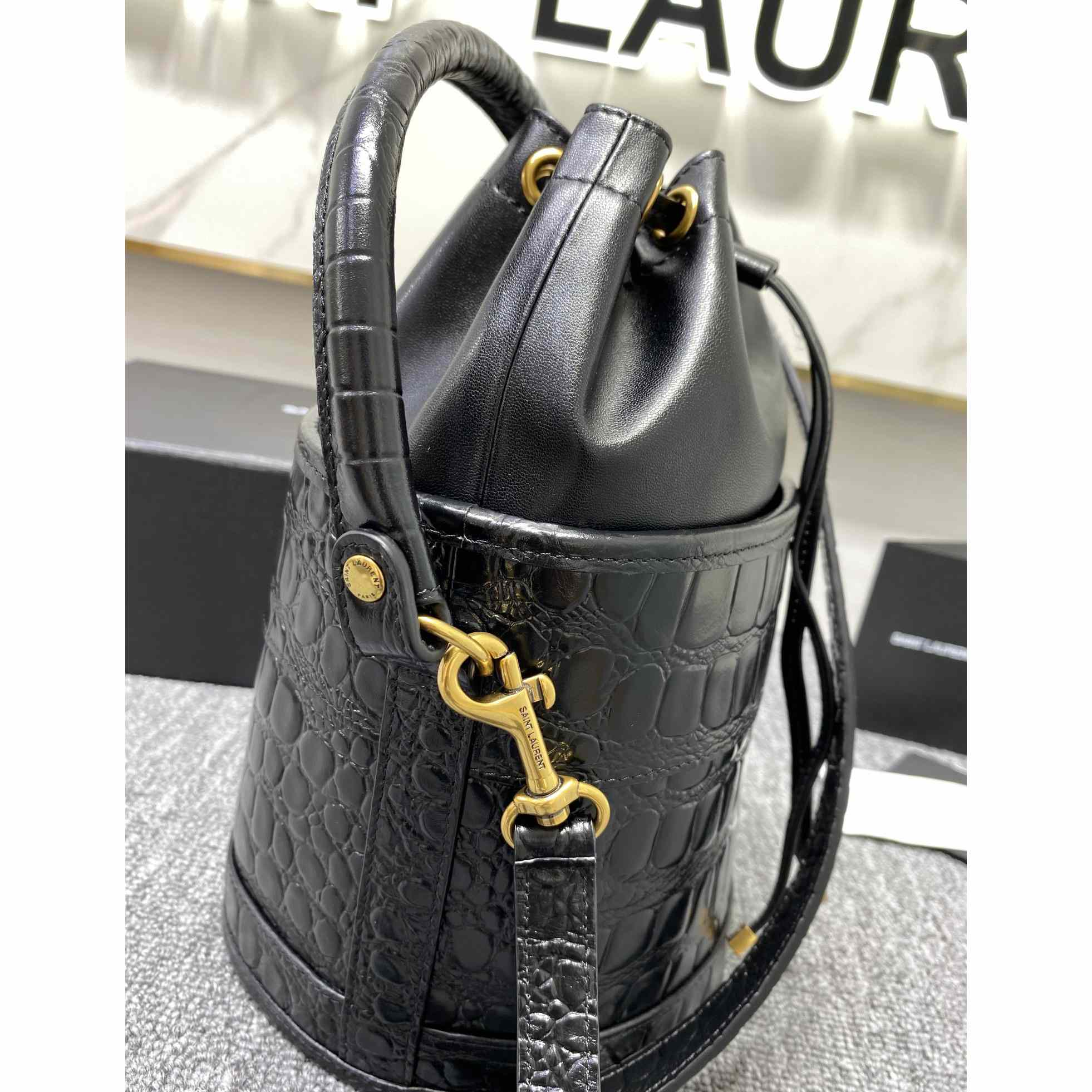Saint Laurent Crocodile-effect Embossed Bucket Bag(16x26x16cm) - DopestKickz