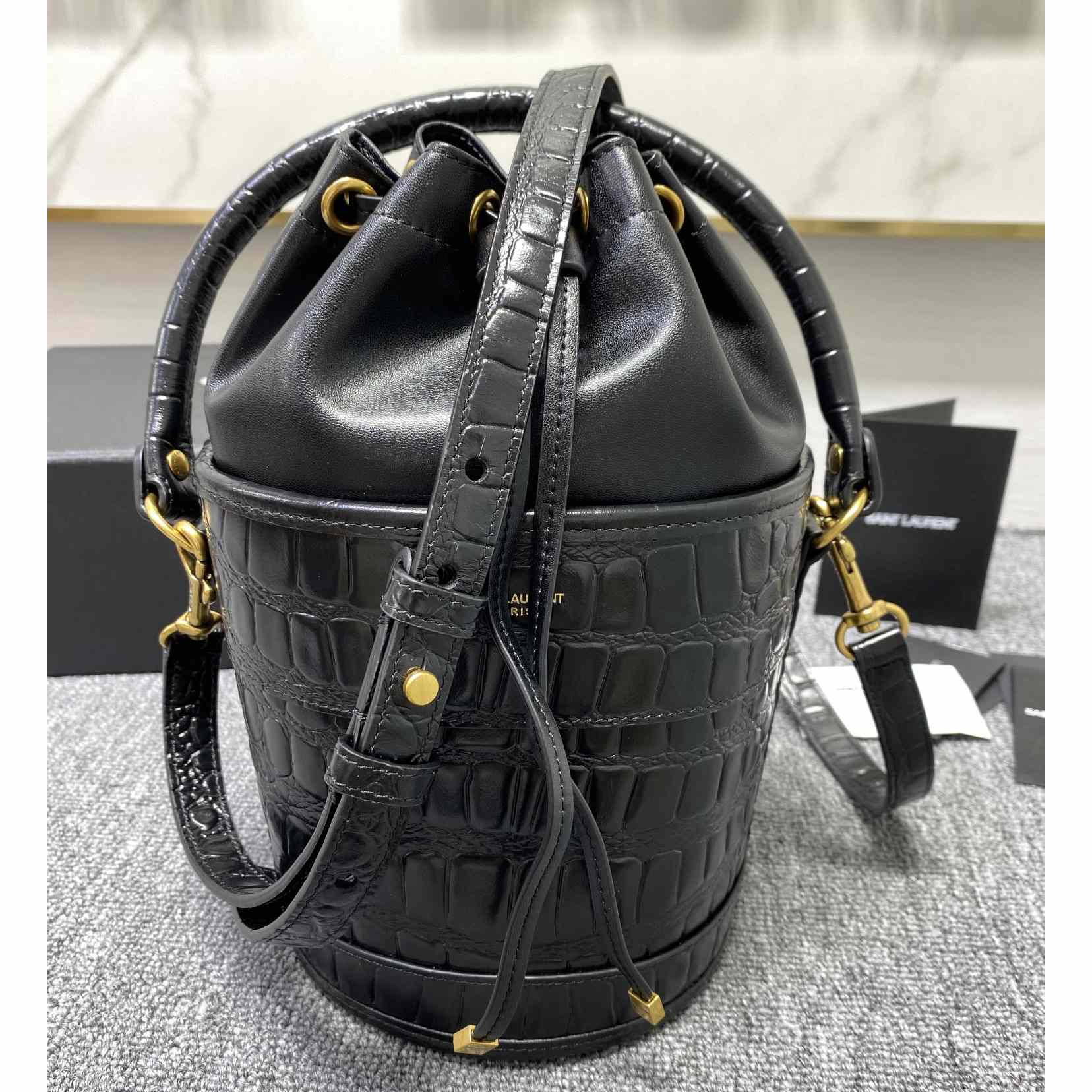 Saint Laurent Crocodile-effect Embossed Bucket Bag(16x26x16cm) - DopestKickz