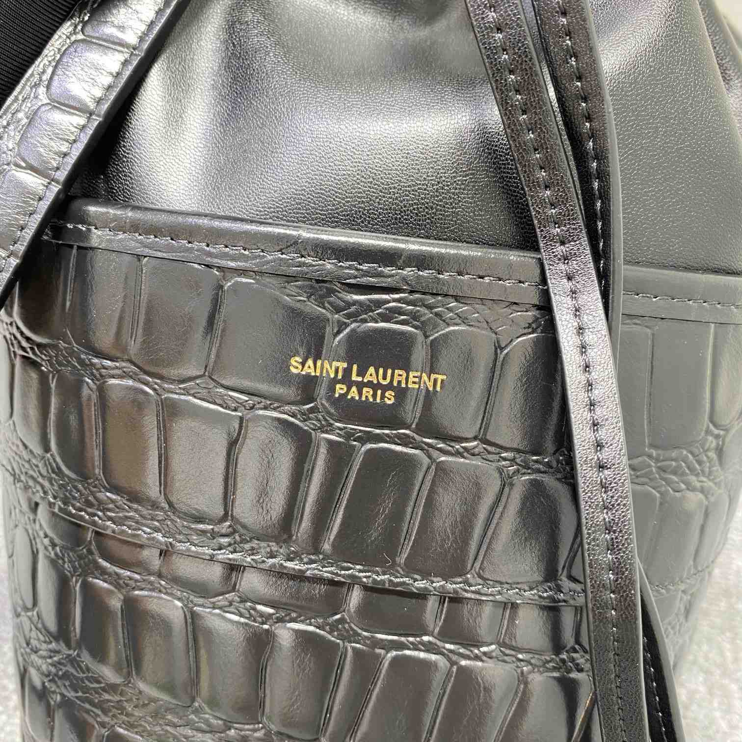 Saint Laurent Crocodile-effect Embossed Bucket Bag(16x26x16cm) - DopestKickz