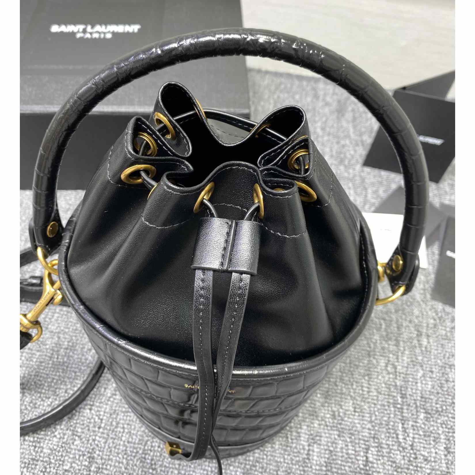 Saint Laurent Crocodile-effect Embossed Bucket Bag(16x26x16cm) - DopestKickz