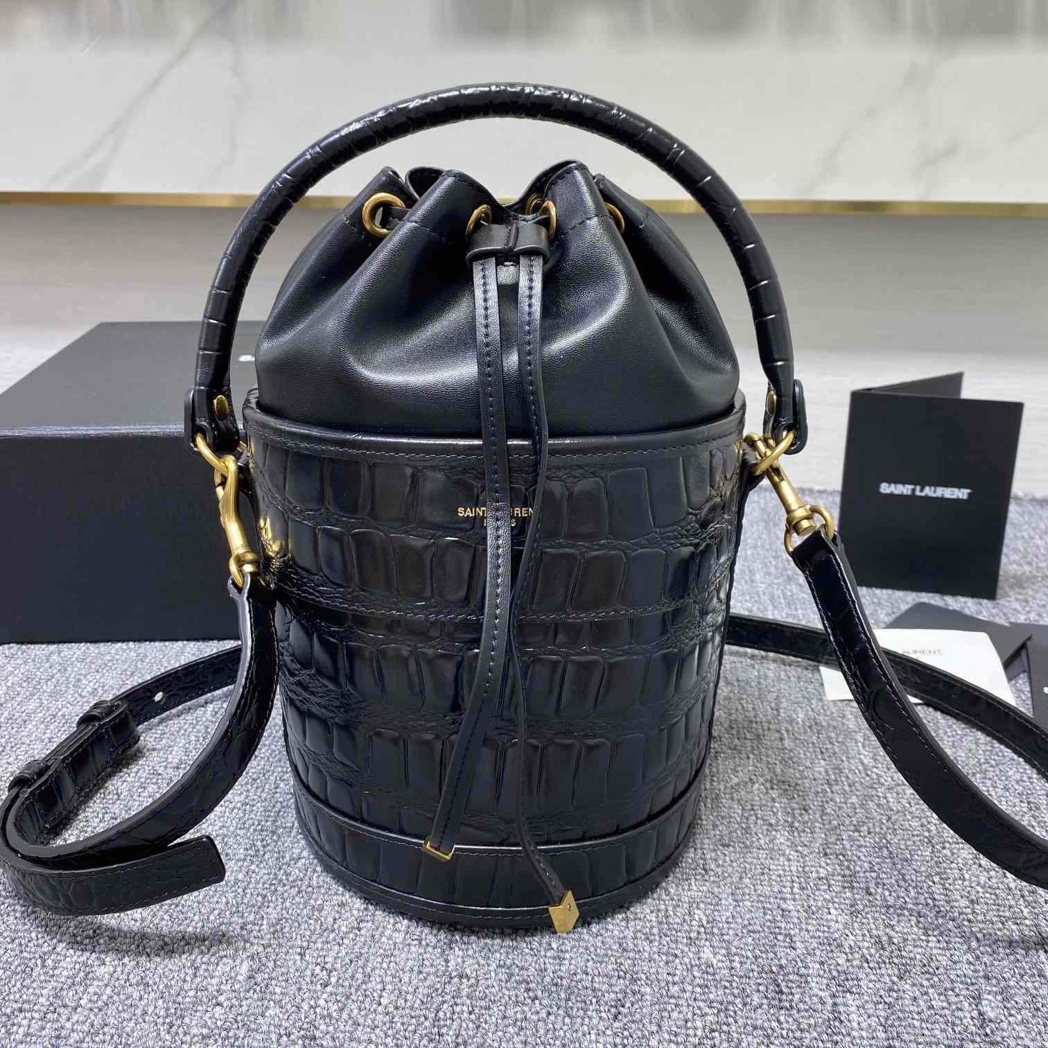 Saint Laurent Crocodile-effect Embossed Bucket Bag(16x26x16cm) - DopestKickz