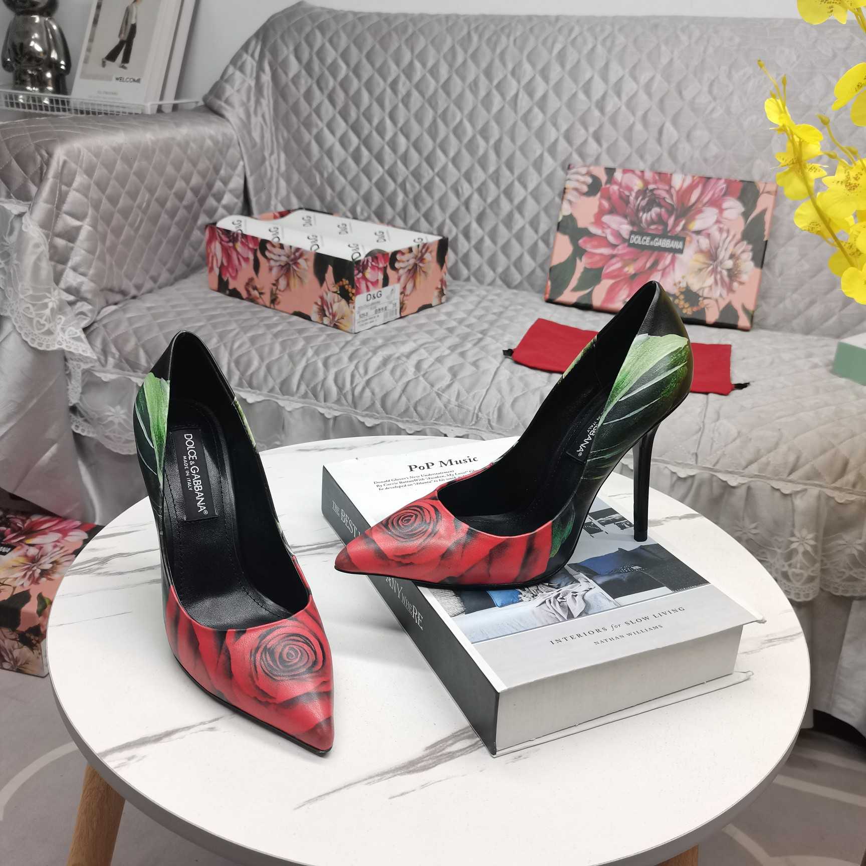 Dolce & Gabbana Rose-print Jersey Pumps - DopestKickz