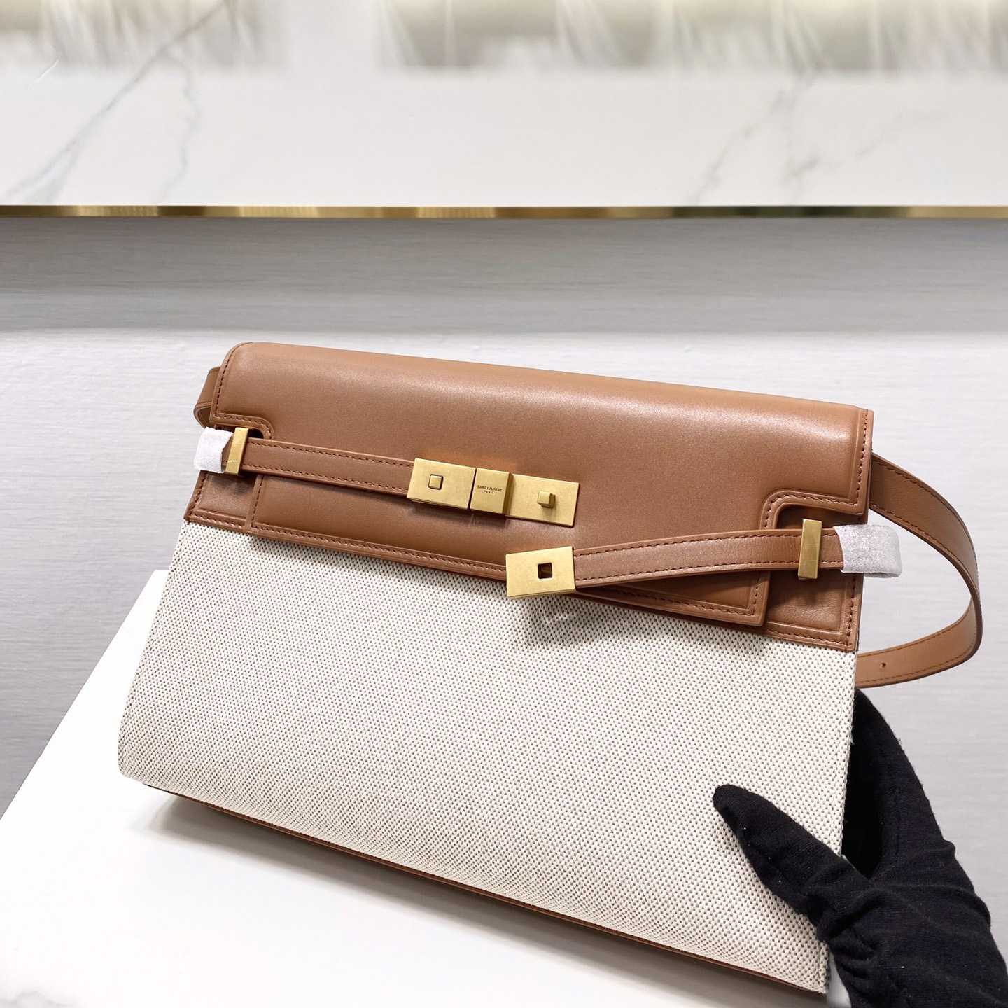 Saint Laurent Manhattan Shoulder Bag In Canvas And Leather - DopestKickz