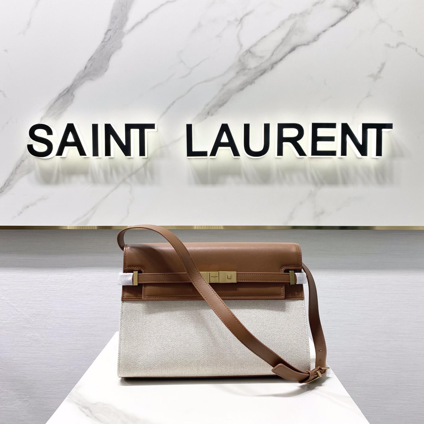 Saint Laurent Manhattan Shoulder Bag In Canvas And Leather - DopestKickz