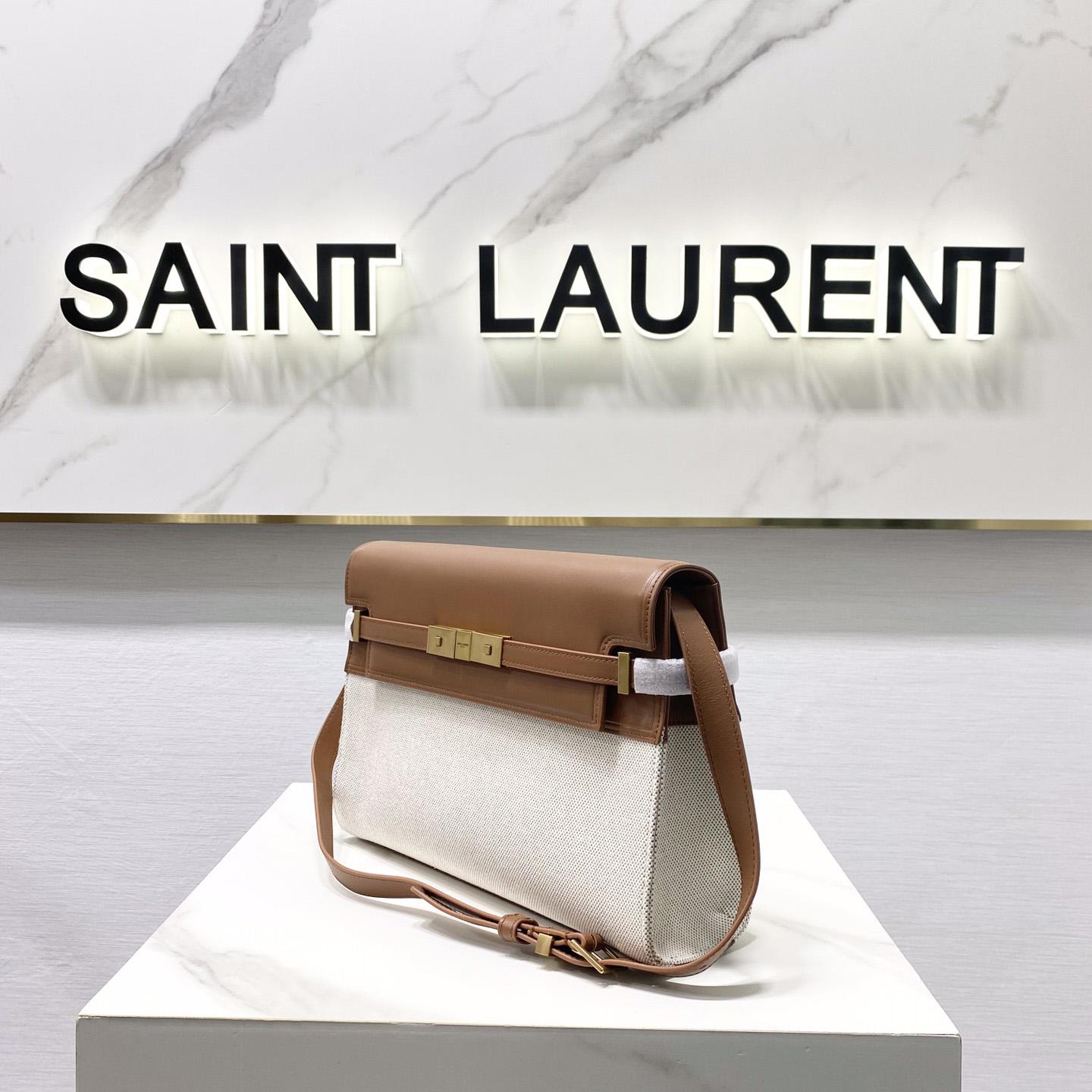 Saint Laurent Manhattan Shoulder Bag In Canvas And Leather - DopestKickz