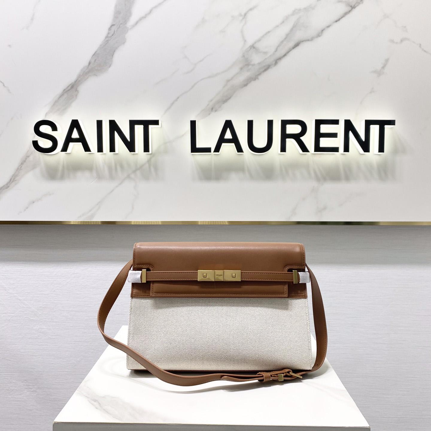 Saint Laurent Manhattan Shoulder Bag In Canvas And Leather - DopestKickz