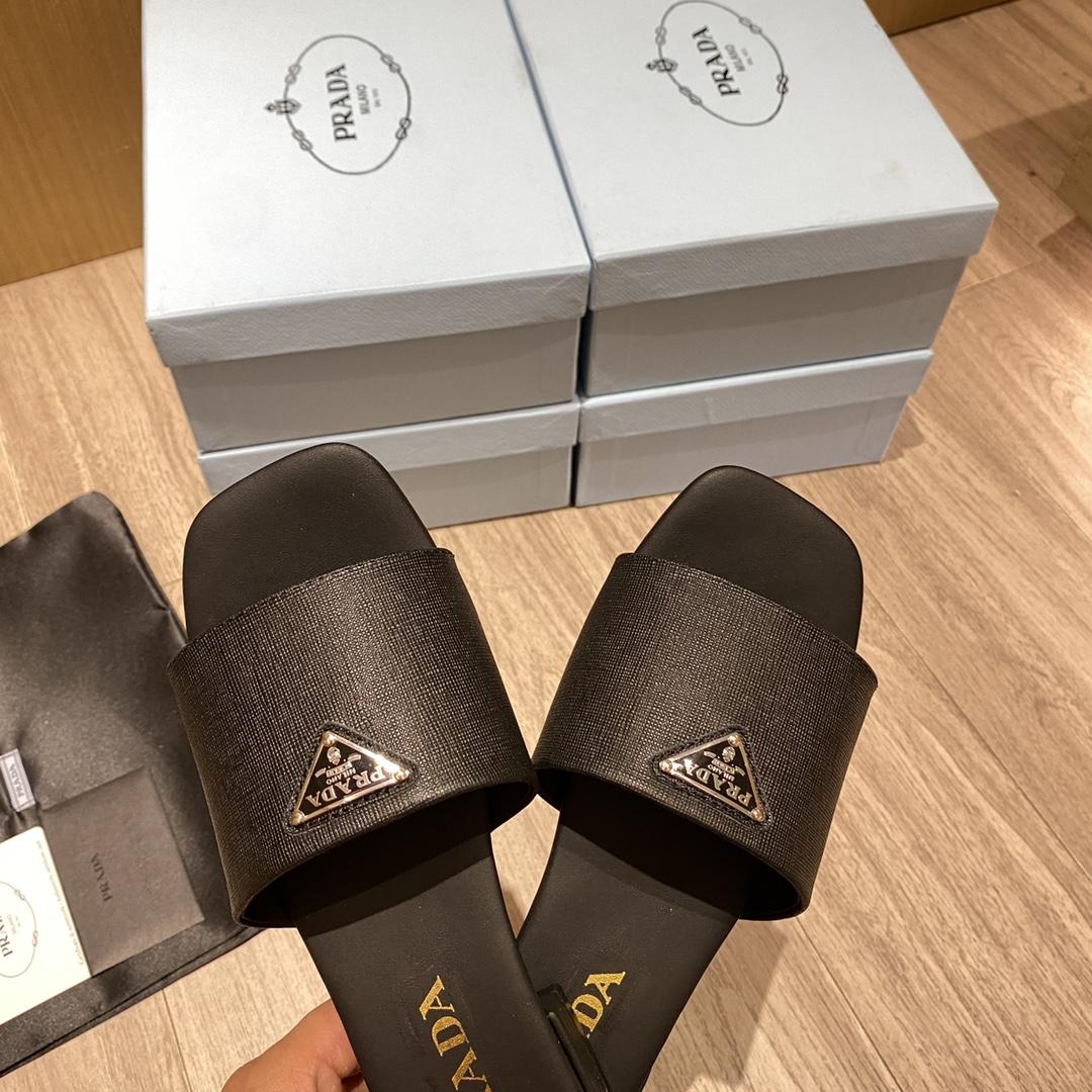 Prada Saffiano Leather Slides - DopestKickz