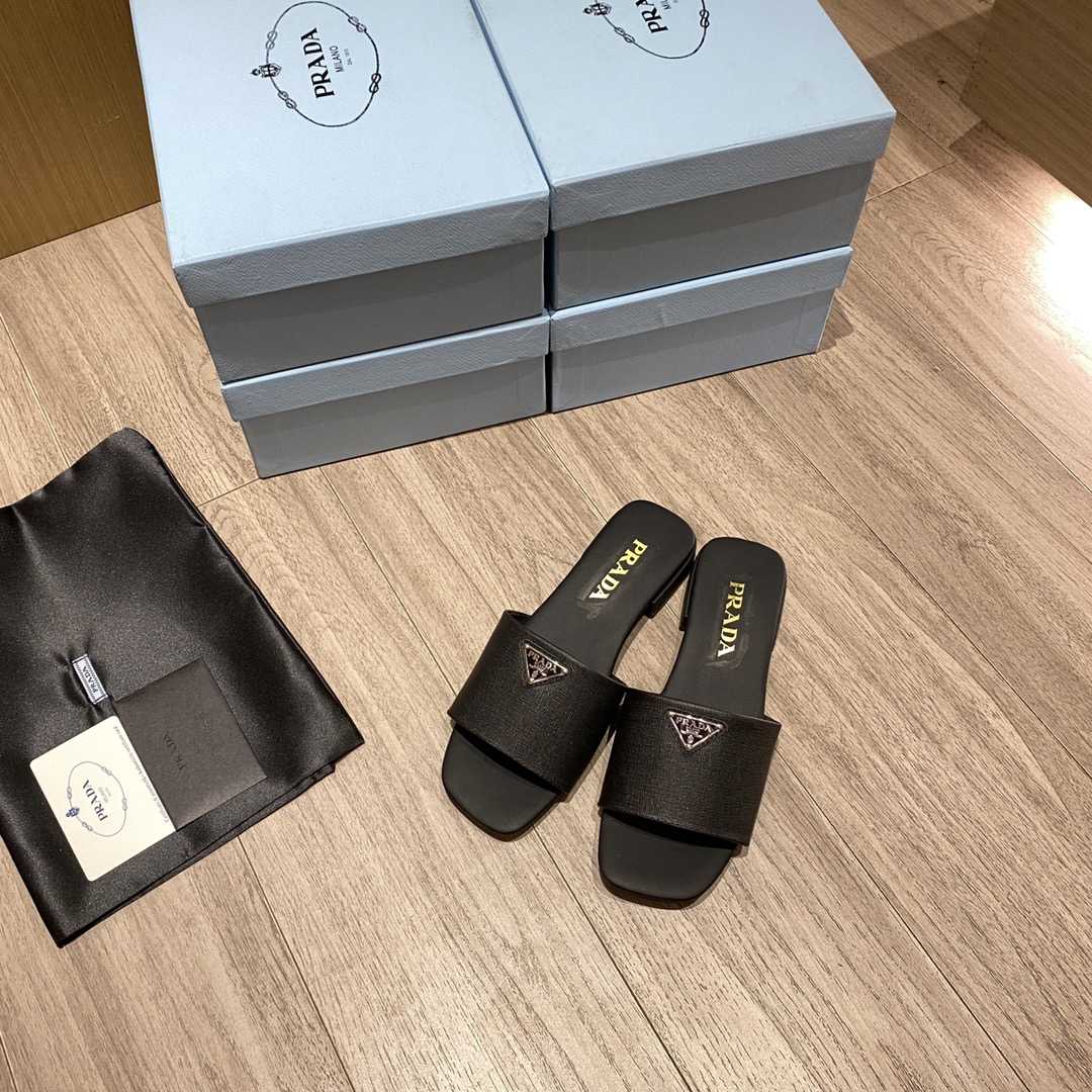Prada Saffiano Leather Slides - DopestKickz