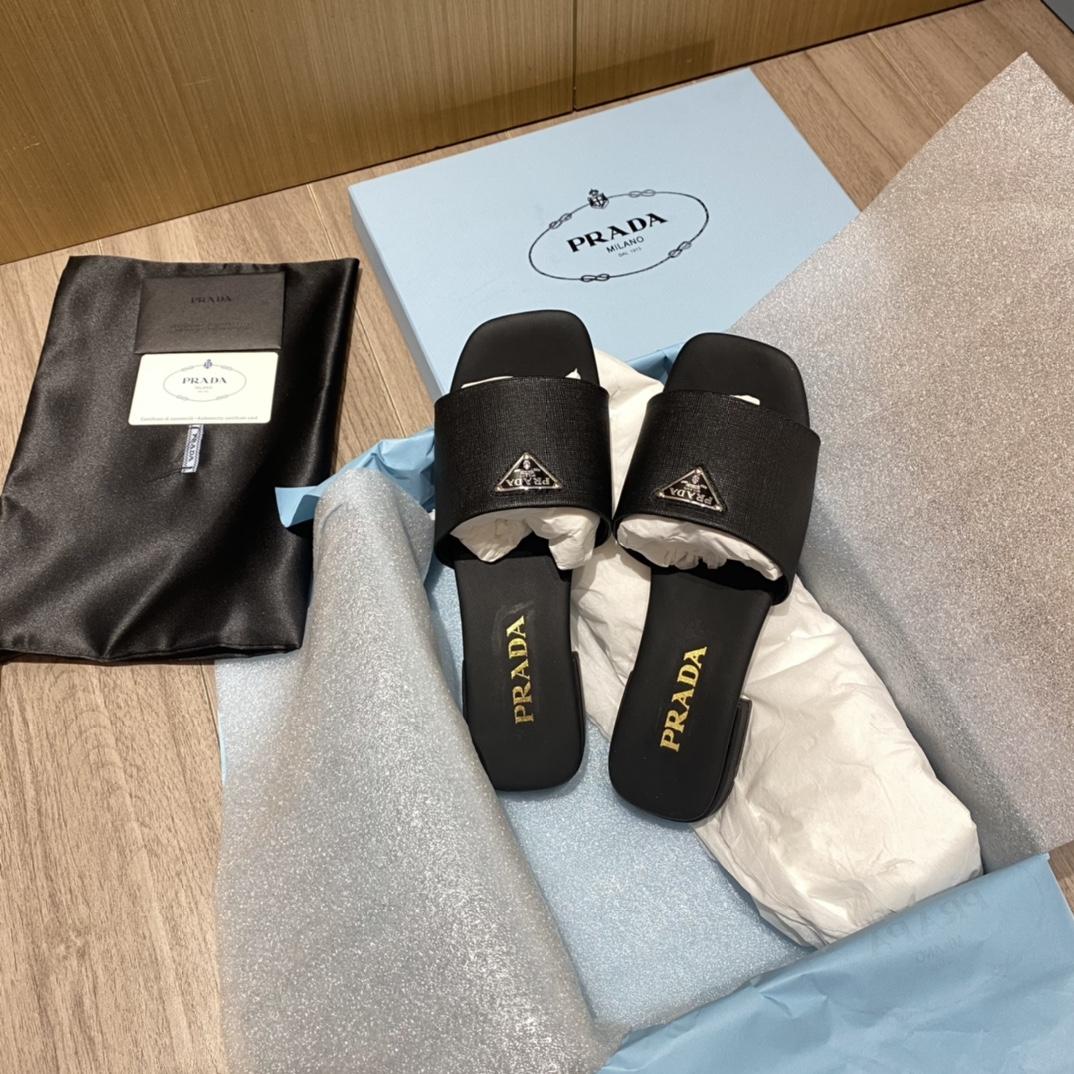 Prada Saffiano Leather Slides - DopestKickz