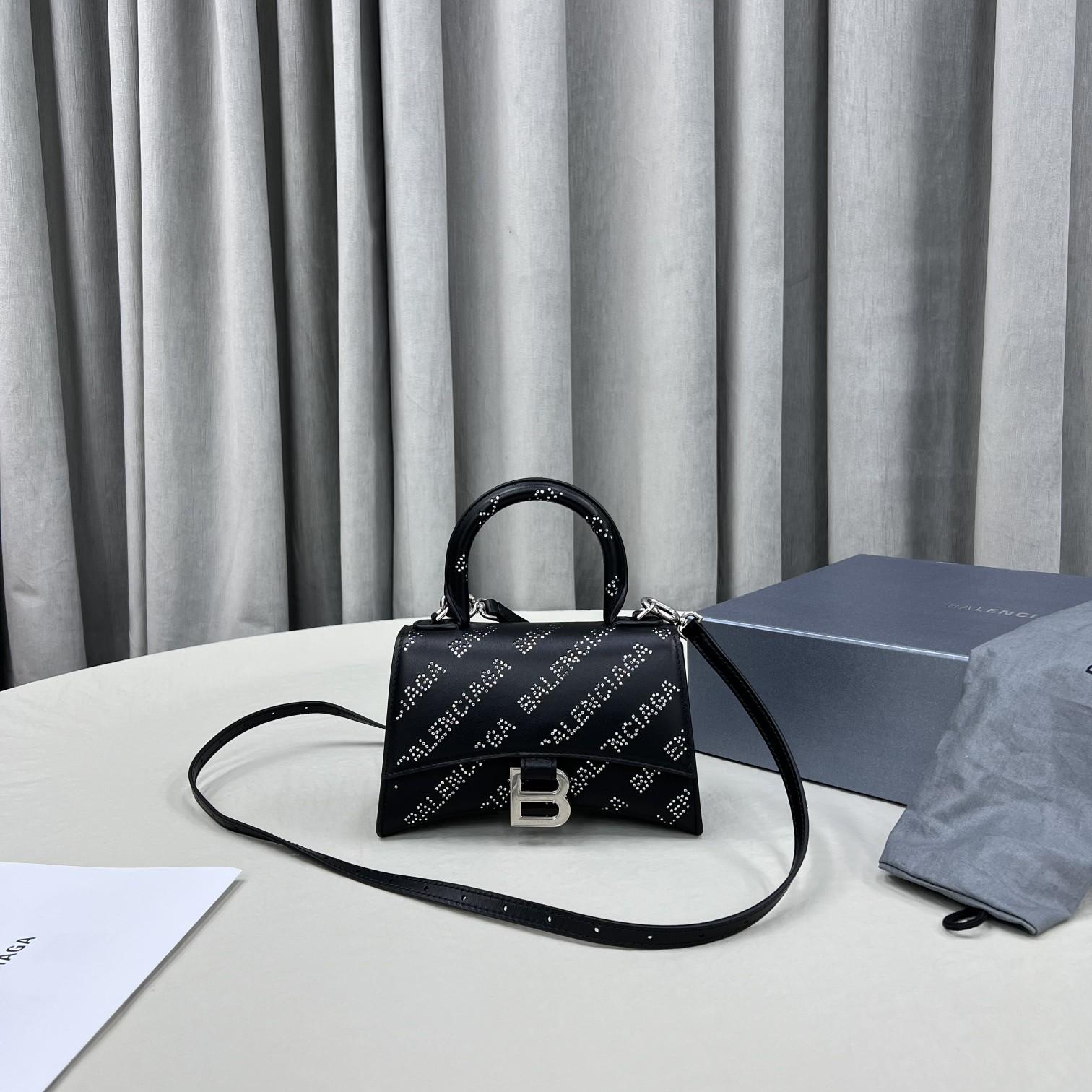 Balenciaga Women's Hourglass XS Handbag With Rhinestones In Black - DopestKickz