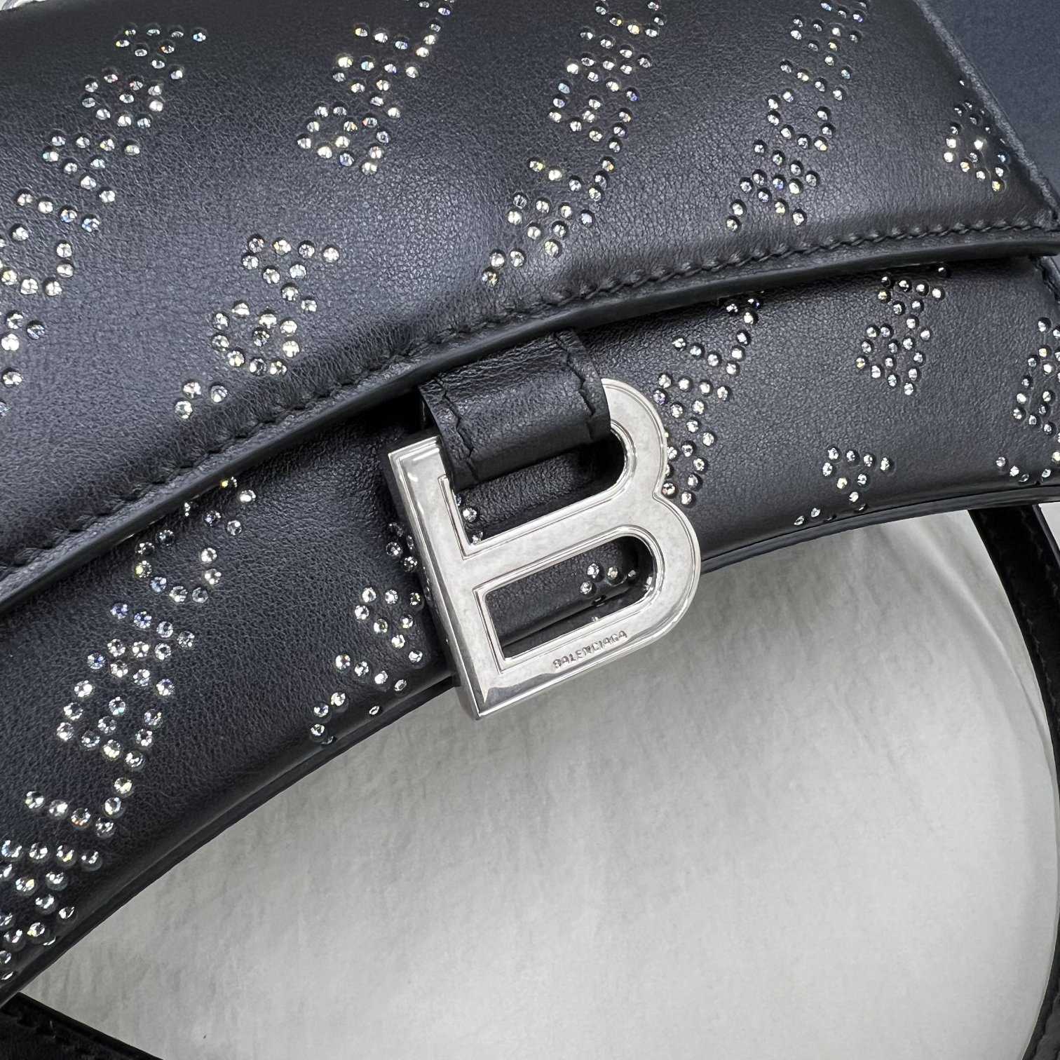 Balenciaga Women's Hourglass XS Handbag With Rhinestones In Black - DopestKickz