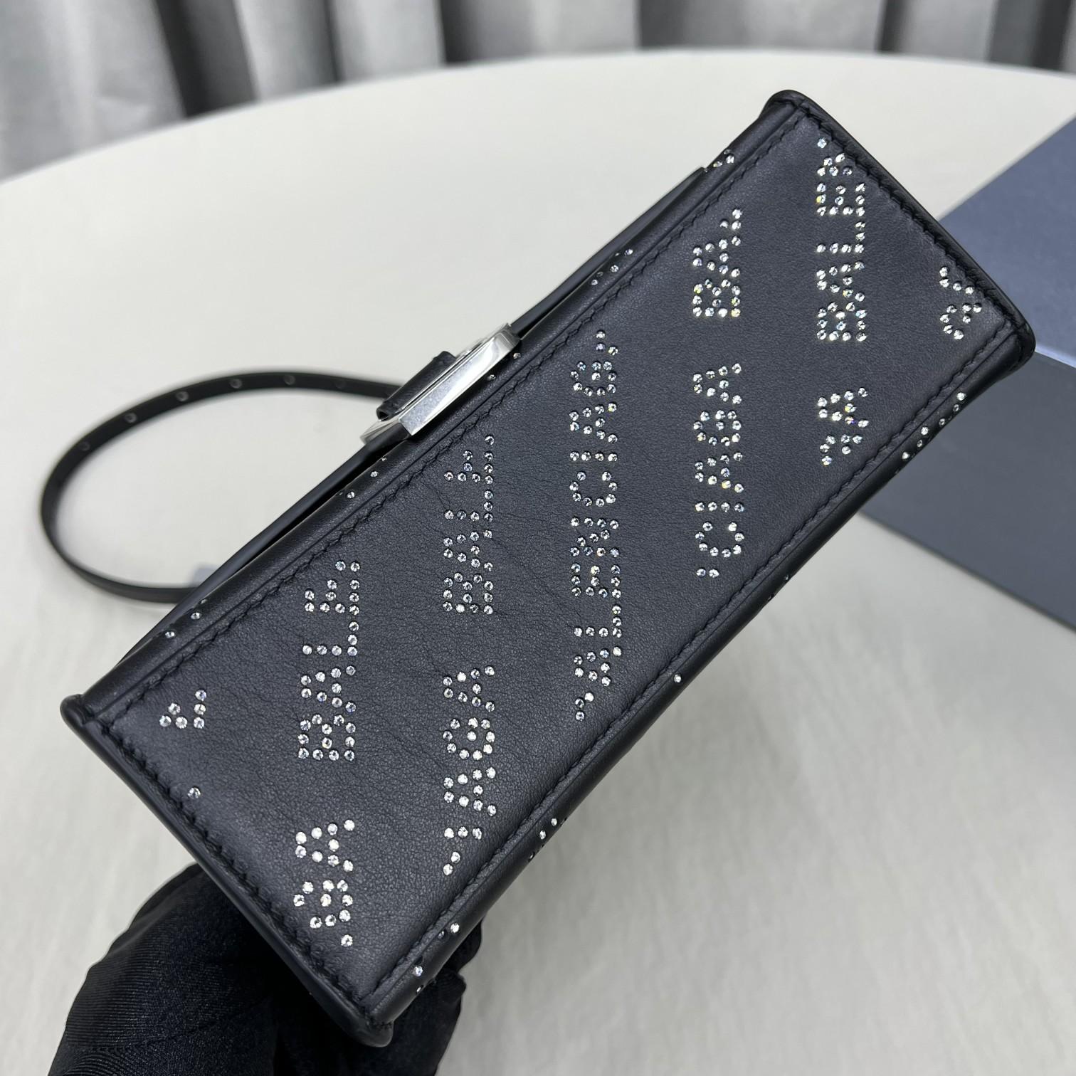 Balenciaga Women's Hourglass XS Handbag With Rhinestones In Black - DopestKickz