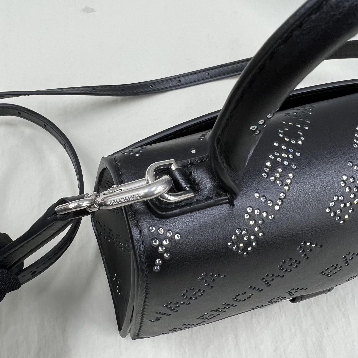 Balenciaga Women's Hourglass XS Handbag With Rhinestones In Black - DopestKickz