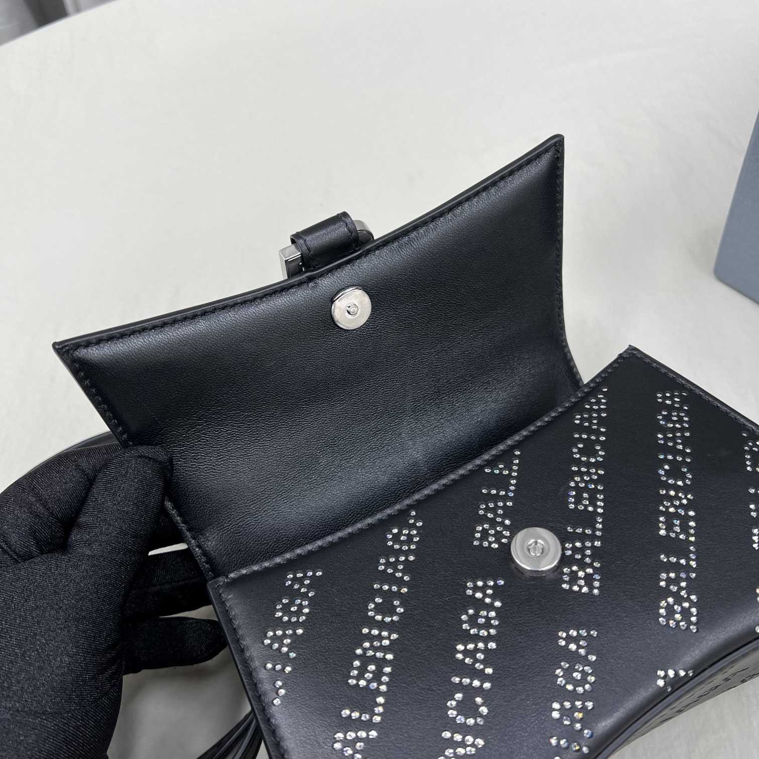 Balenciaga Women's Hourglass XS Handbag With Rhinestones In Black - DopestKickz