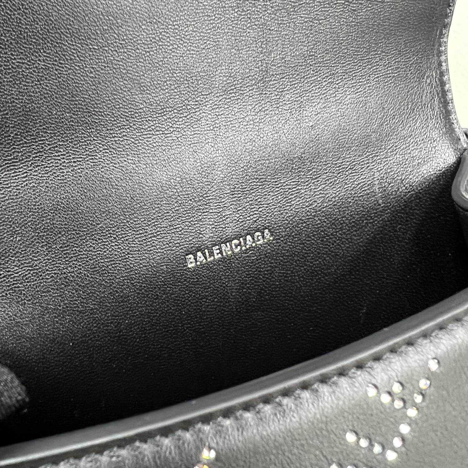 Balenciaga Women's Hourglass XS Handbag With Rhinestones In Black - DopestKickz