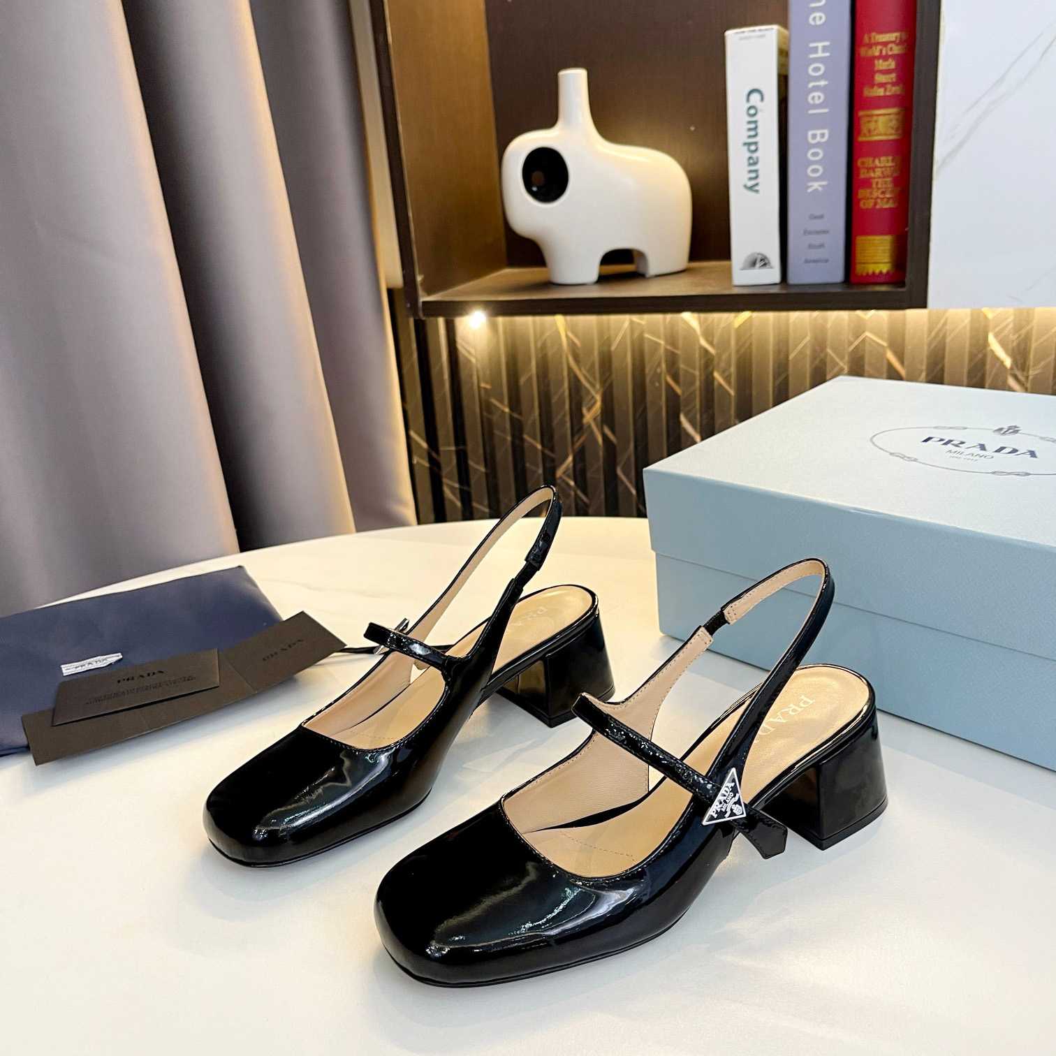 Prada Triangle Logo Leather Slingback Pumps - DopestKickz