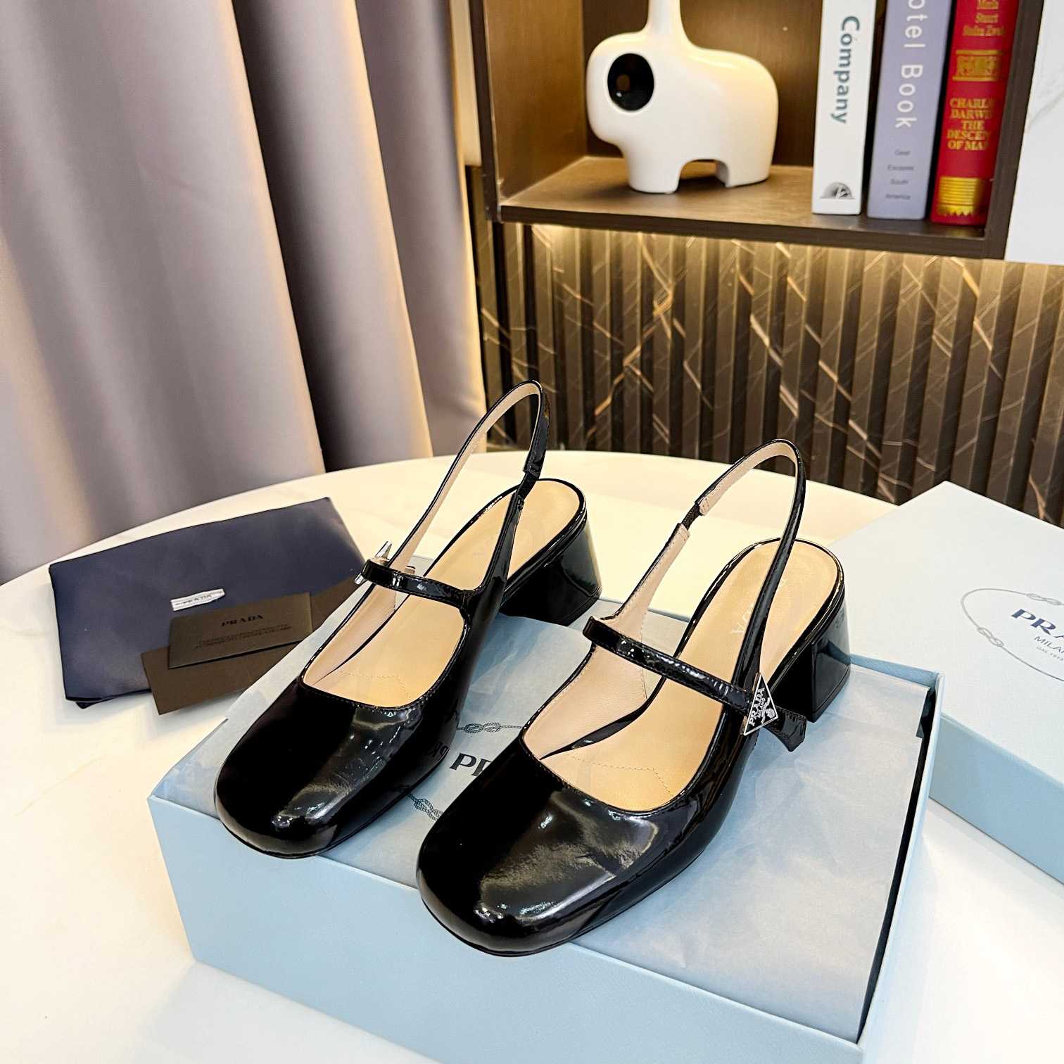 Prada Triangle Logo Leather Slingback Pumps - DopestKickz