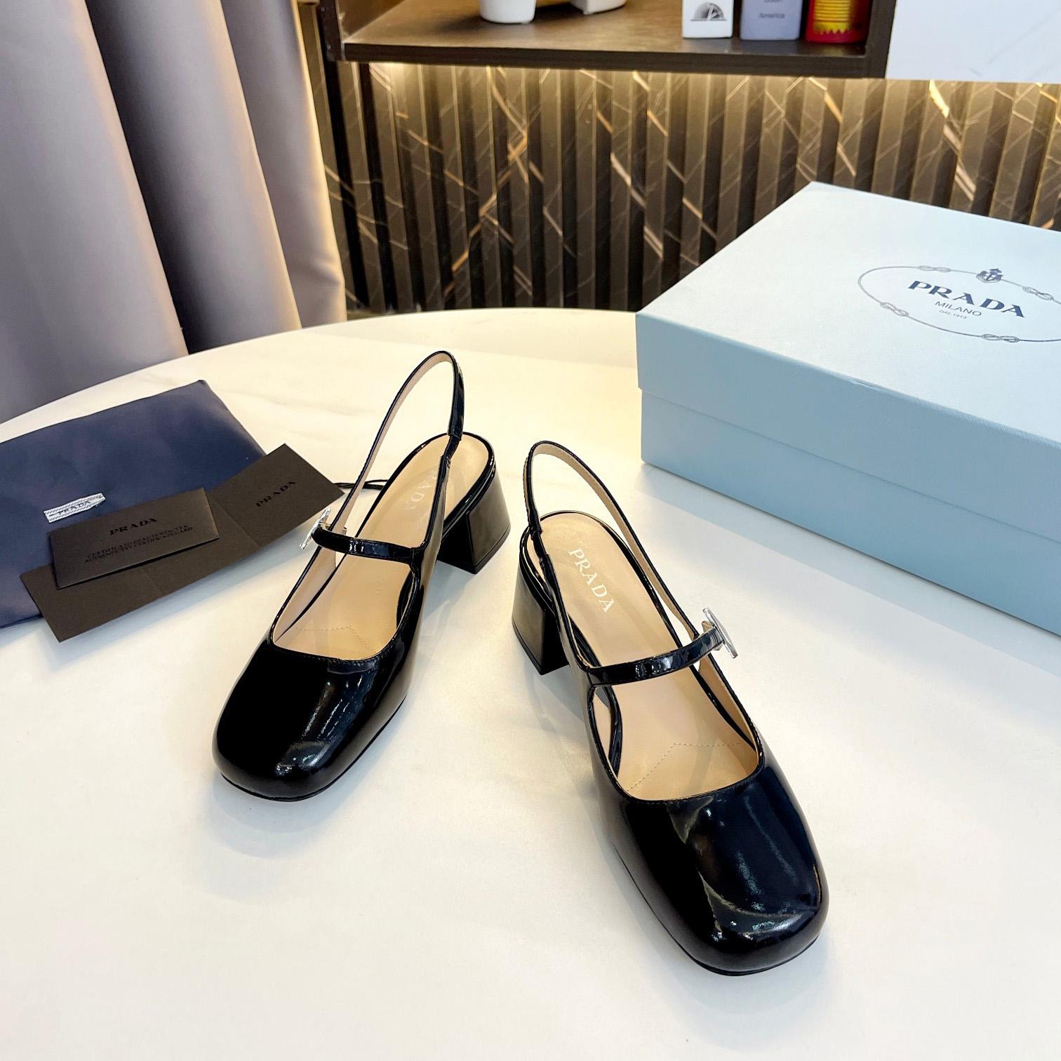 Prada Triangle Logo Leather Slingback Pumps - DopestKickz