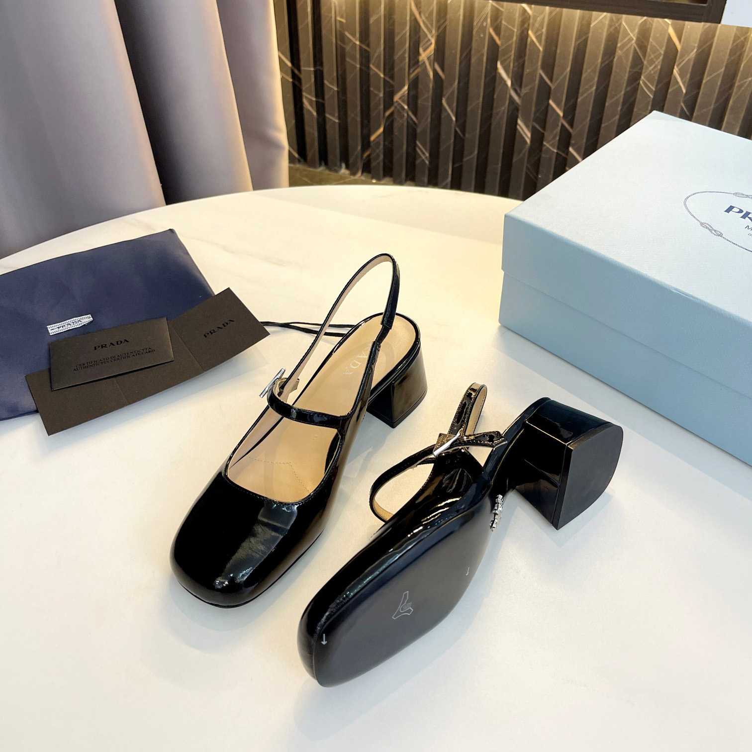 Prada Triangle Logo Leather Slingback Pumps - DopestKickz