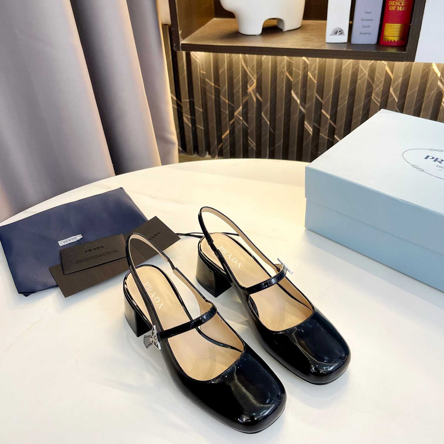 Prada Triangle Logo Leather Slingback Pumps - DopestKickz