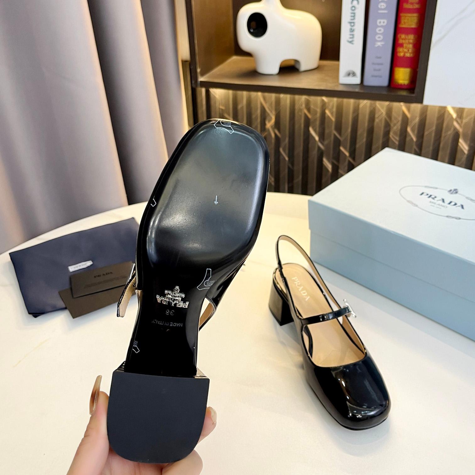 Prada Triangle Logo Leather Slingback Pumps - DopestKickz