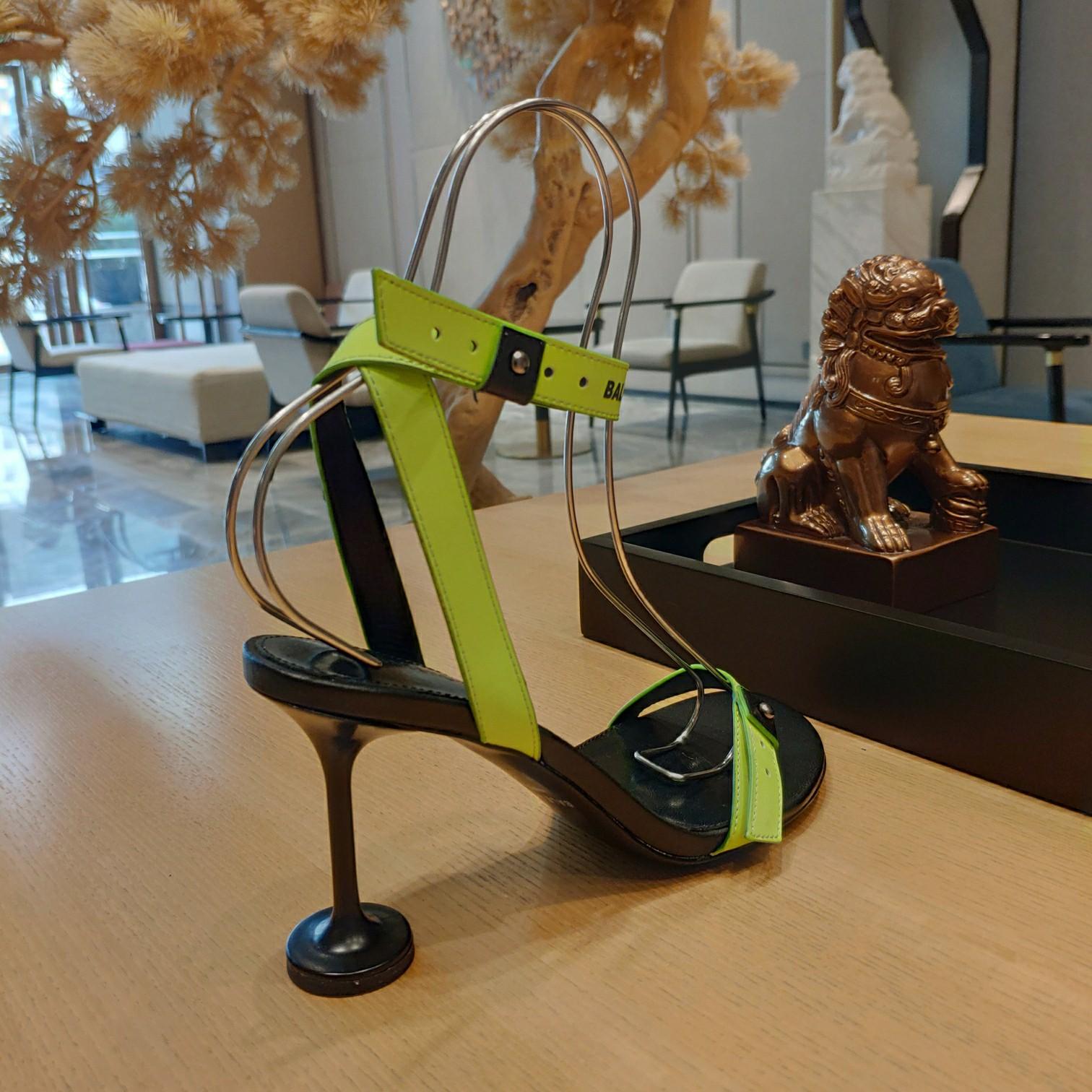 Balenciaga Afterhour Logo Ankle-strap Sandals In Fluorescent Yellow Black - DopestKickz