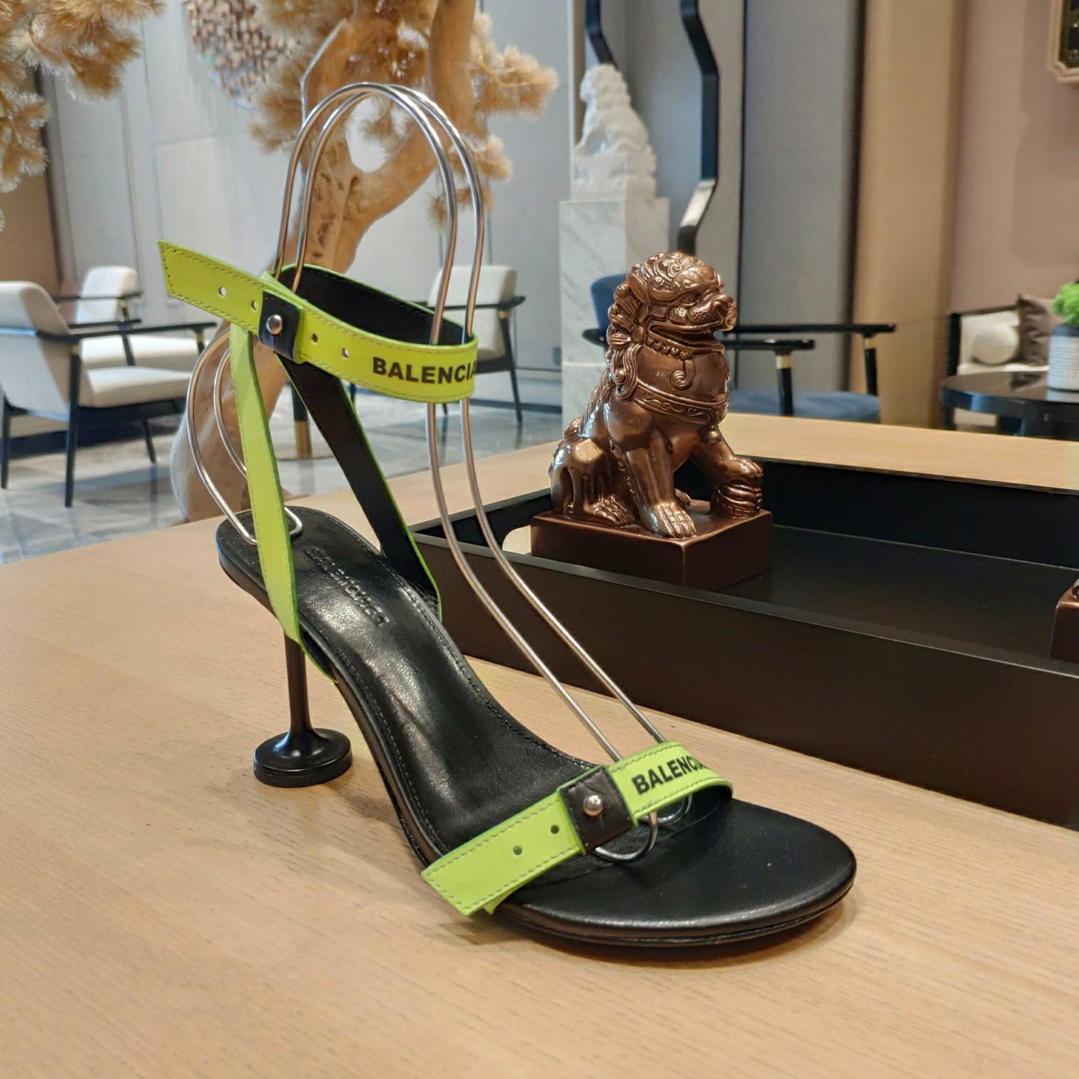 Balenciaga Afterhour Logo Ankle-strap Sandals In Fluorescent Yellow Black - DopestKickz