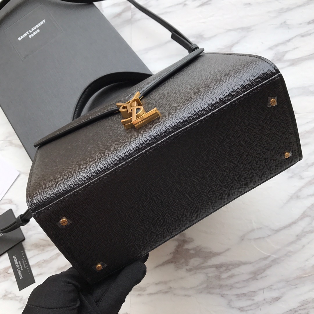 Saint Laurent Cassandra MIni Top Handle Bag In Grain De Poudre Embossed Leather - DopestKickz