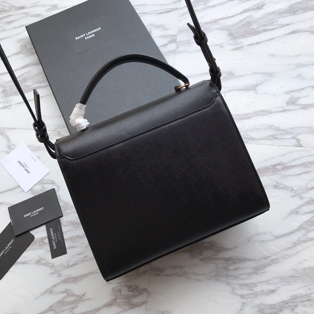 Saint Laurent Cassandra MIni Top Handle Bag In Grain De Poudre Embossed Leather - DopestKickz