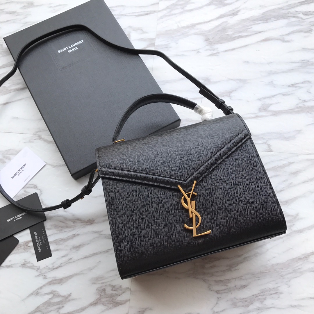 Saint Laurent Cassandra MIni Top Handle Bag In Grain De Poudre Embossed Leather - DopestKickz
