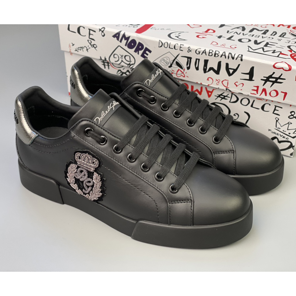 Dolce & Gabbana Calfskin Nappa Portofino Sneakers With Crown Patch - DopestKickz