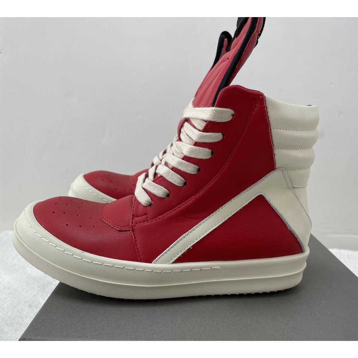 Rick Owens Red Geobasket High-Top Sneakers - DopestKickz