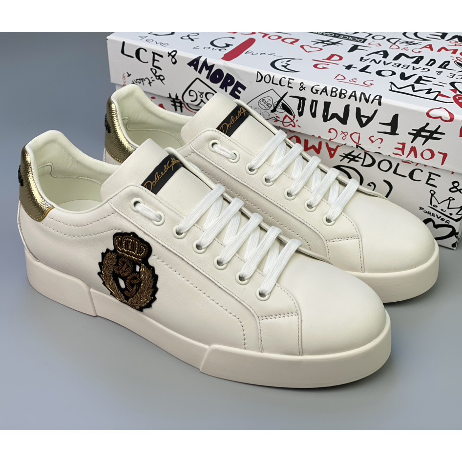 Dolce & Gabbana Calfskin Nappa Portofino Sneakers With Crown Patch - DopestKickz